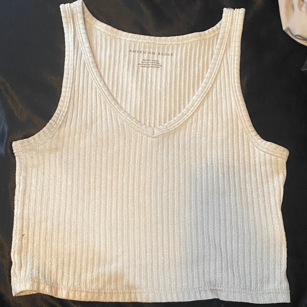 American Eagle Outfitters Cream Ribbed Tank Top